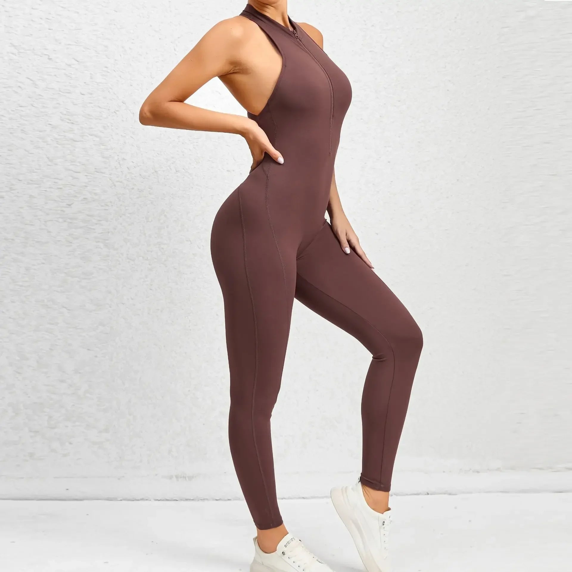Sporty Jumpsuit Push Up Sports Overalls Zipper Sportswear Gym Yoga Clothing