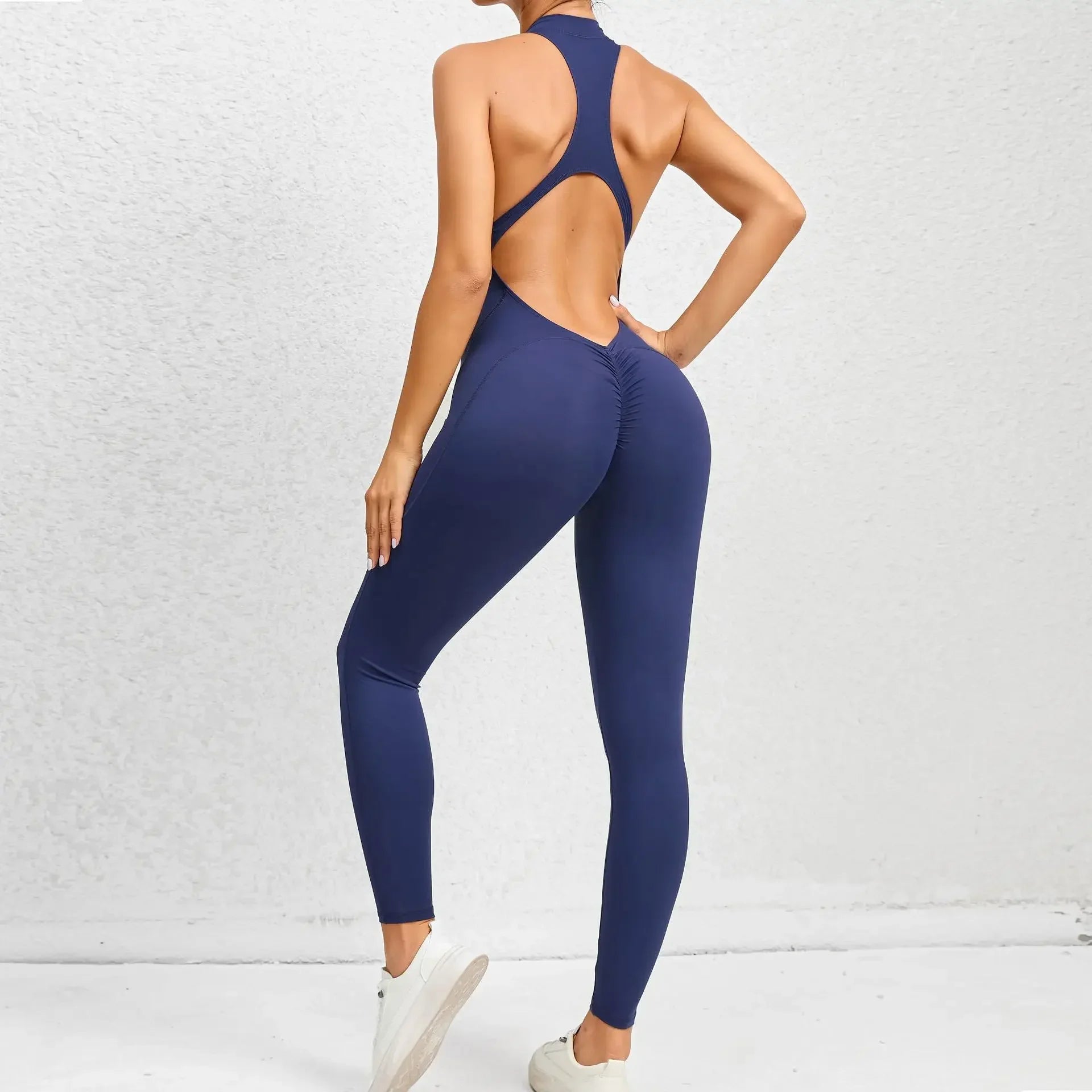Sporty Jumpsuit Push Up Sports Overalls Zipper Sportswear Gym Yoga Clothing