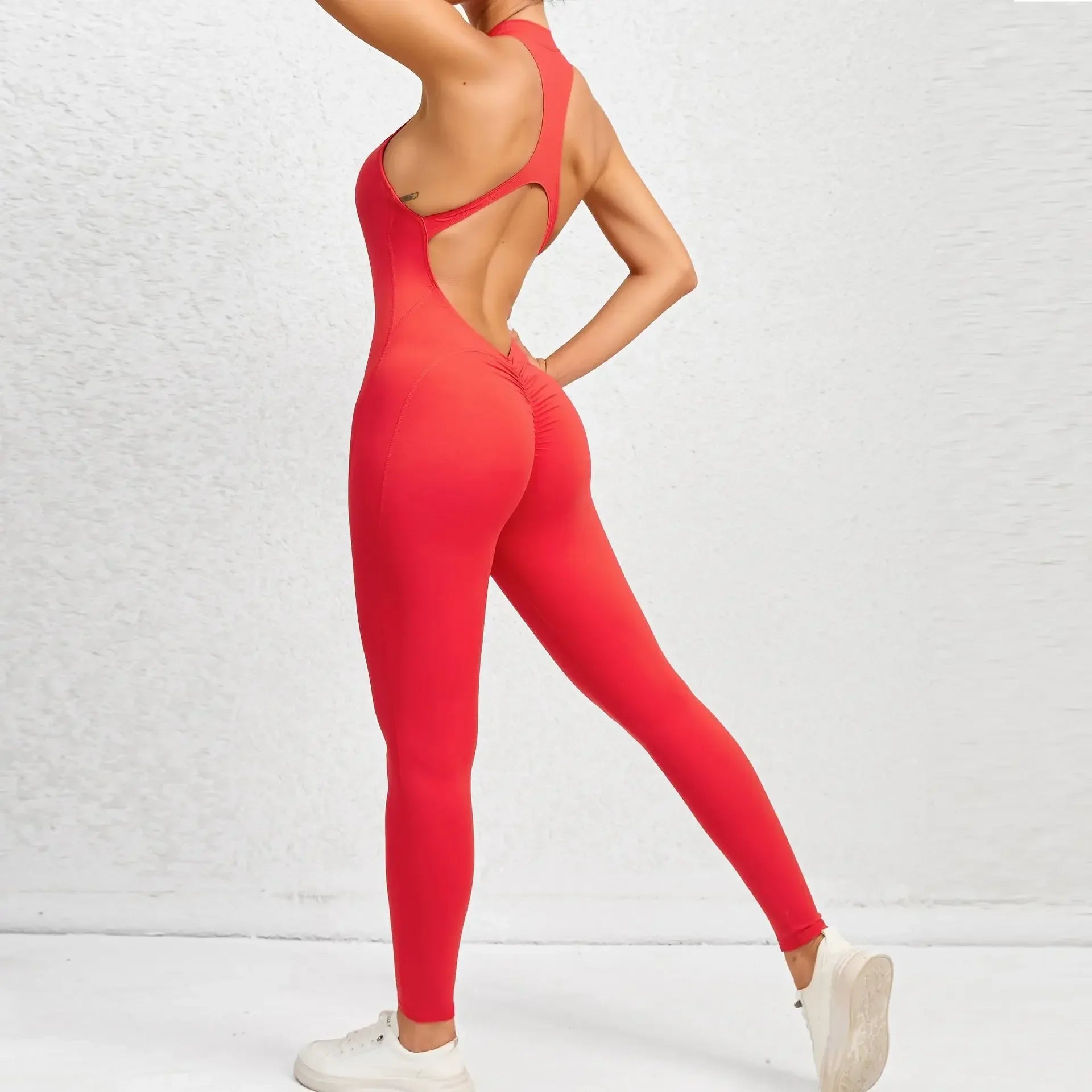 Sporty Jumpsuit Push Up Sports Overalls Zipper Sportswear Gym Yoga Clothing