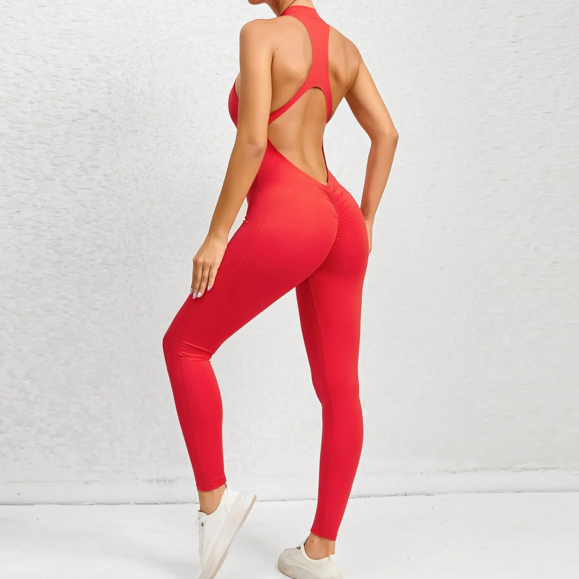 Sporty Jumpsuit Push Up Sports Overalls Zipper Sportswear Gym Yoga Clothing