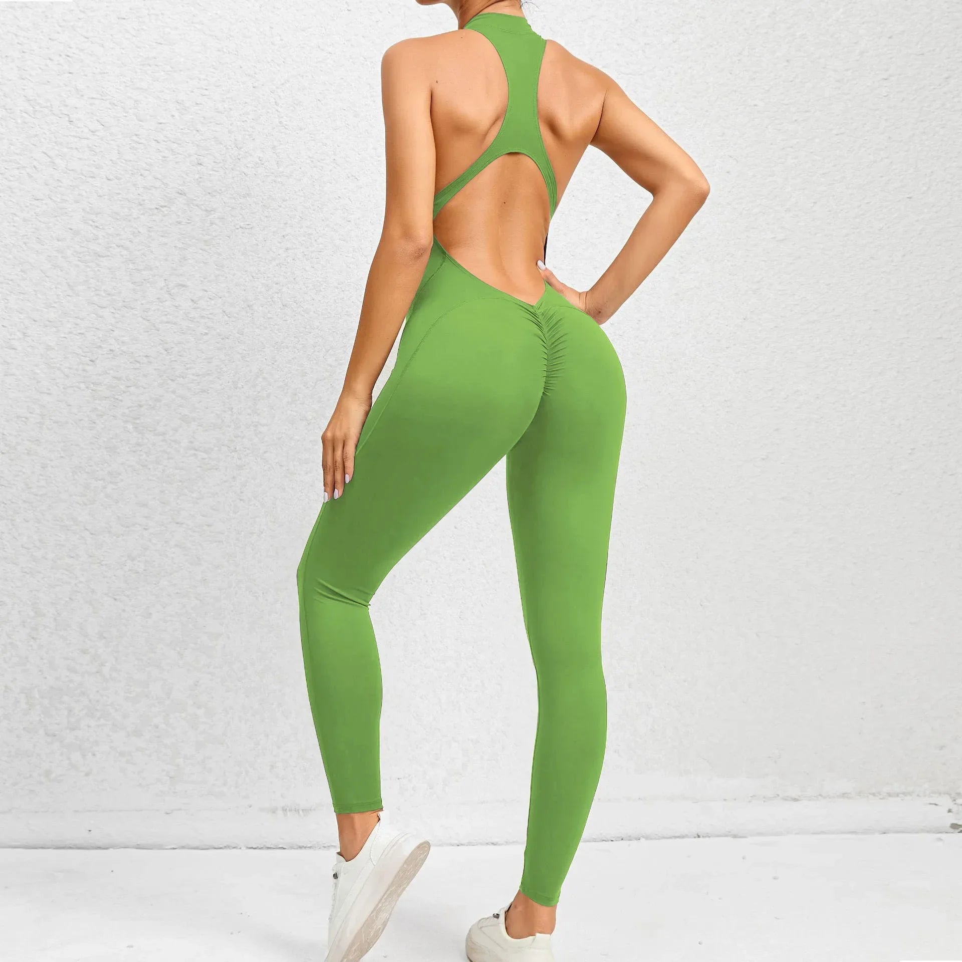 Sporty Jumpsuit Push Up Sports Overalls Zipper Sportswear Gym Yoga Clothing