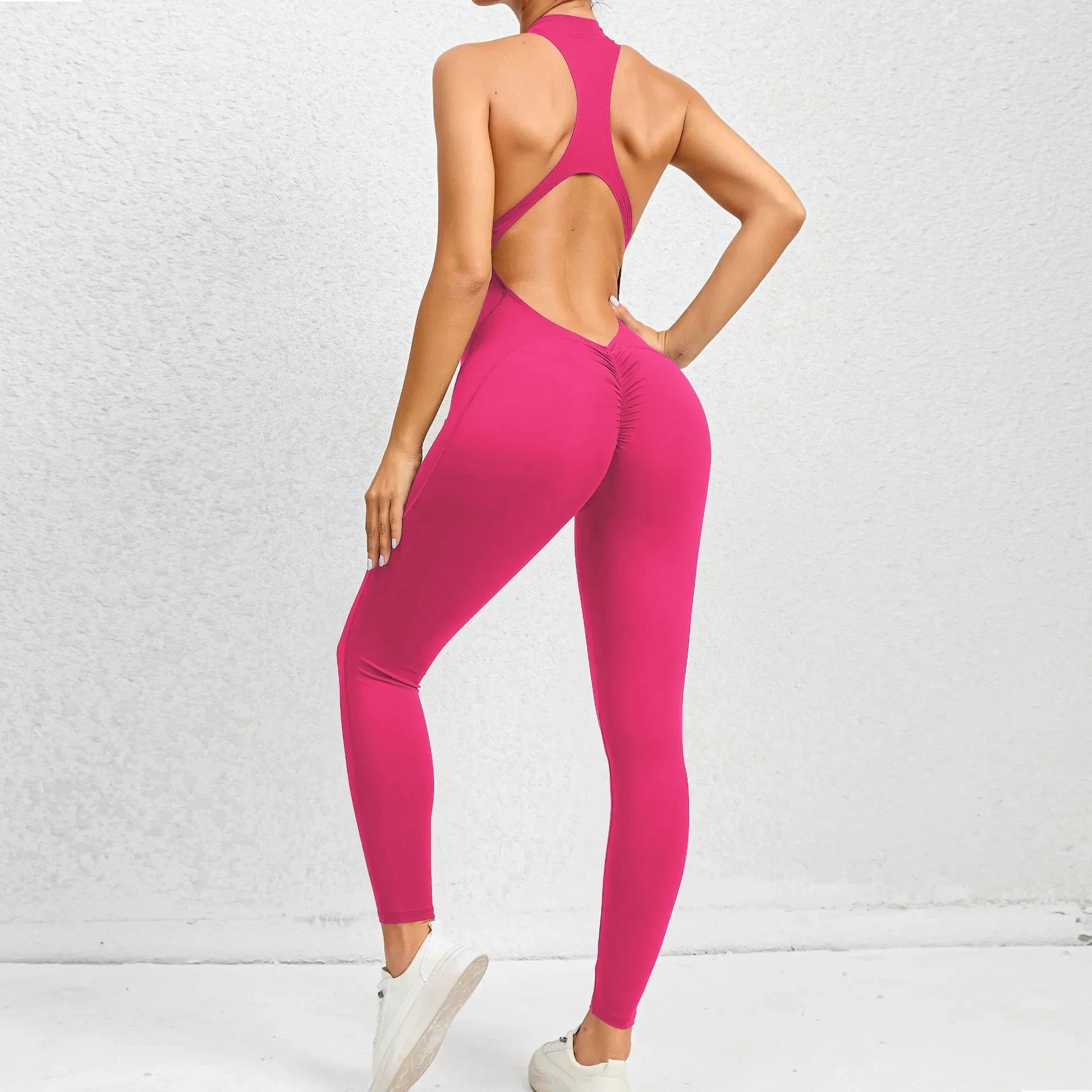 Sporty Jumpsuit Push Up Sports Overalls Zipper Sportswear Gym Yoga Clothing