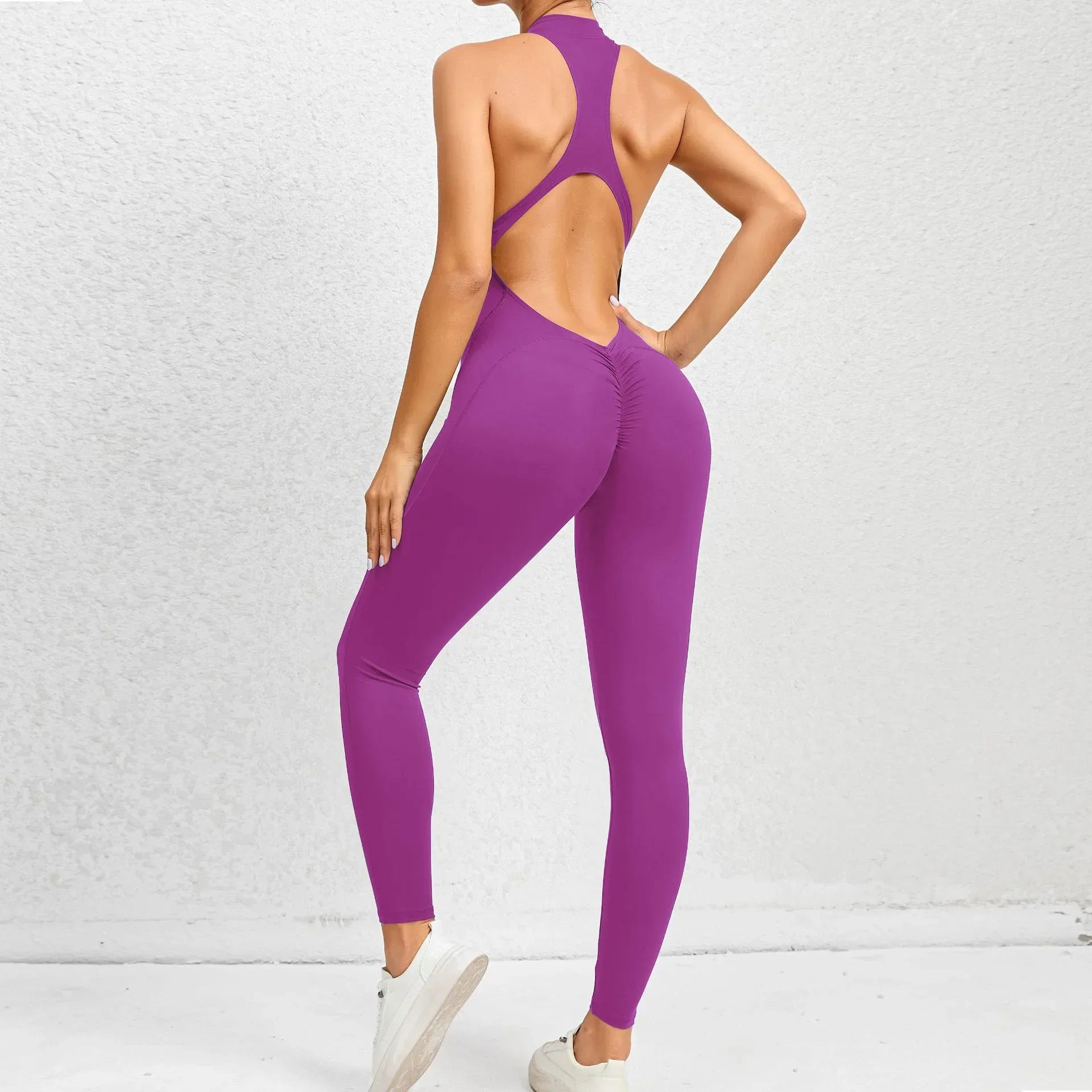 Sporty Jumpsuit Push Up Sports Overalls Zipper Sportswear Gym Yoga Clothing
