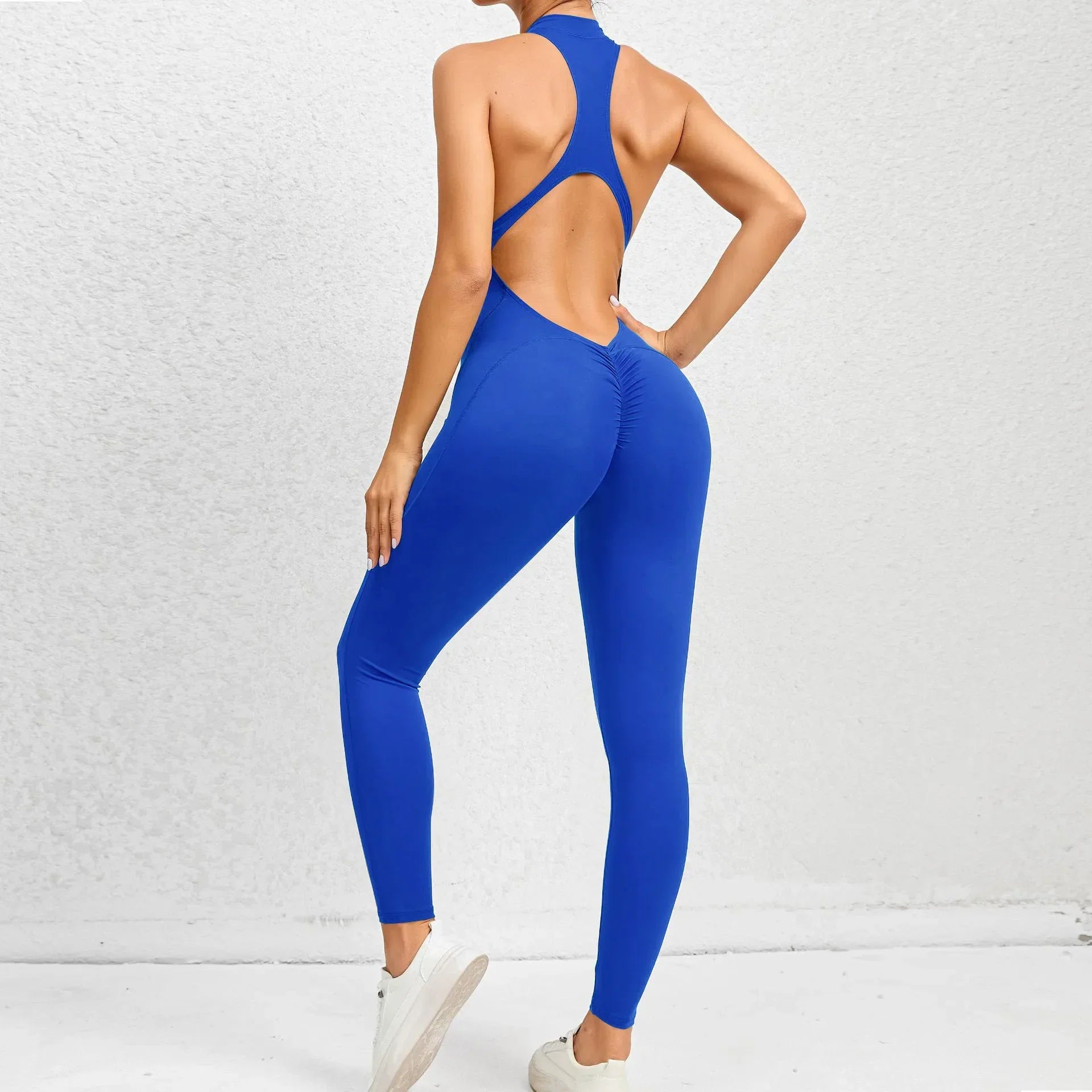 Sporty Jumpsuit Push Up Sports Overalls Zipper Sportswear Gym Yoga Clothing