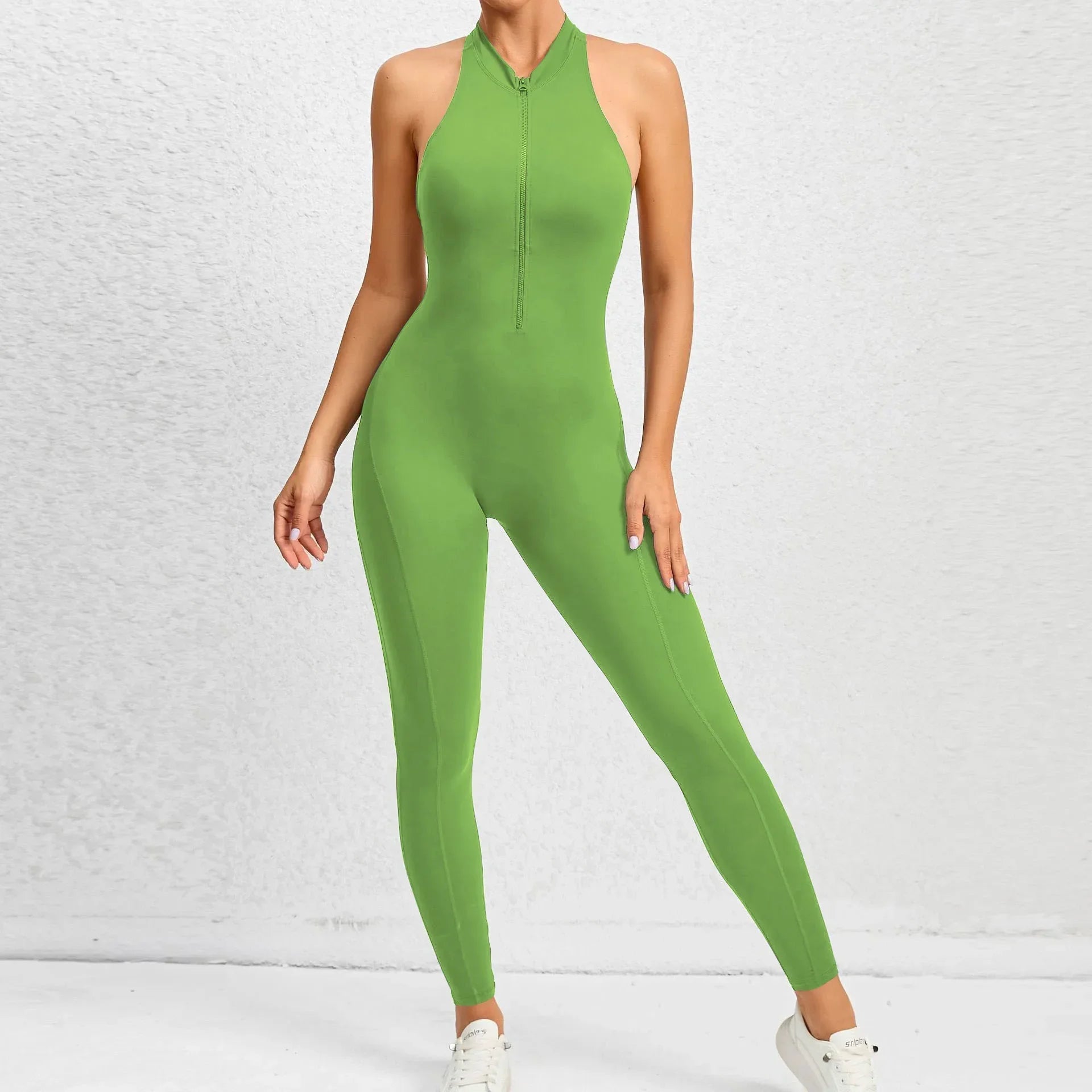 Sporty Jumpsuit Push Up Sports Overalls Zipper Sportswear Gym Yoga Clothing