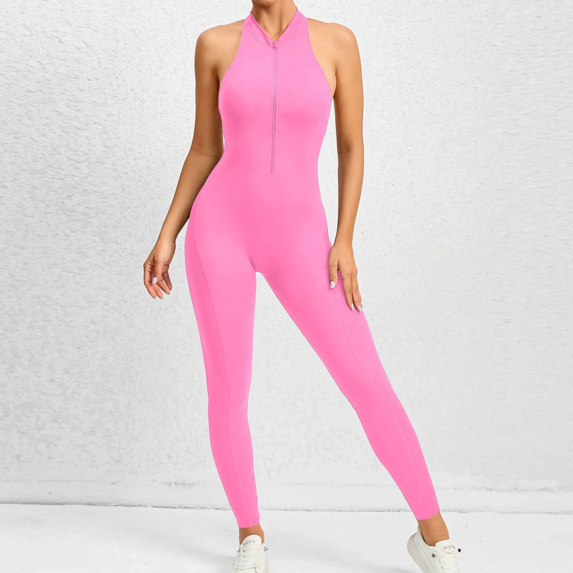 Sporty Jumpsuit Push Up Sports Overalls Zipper Sportswear Gym Yoga Clothing