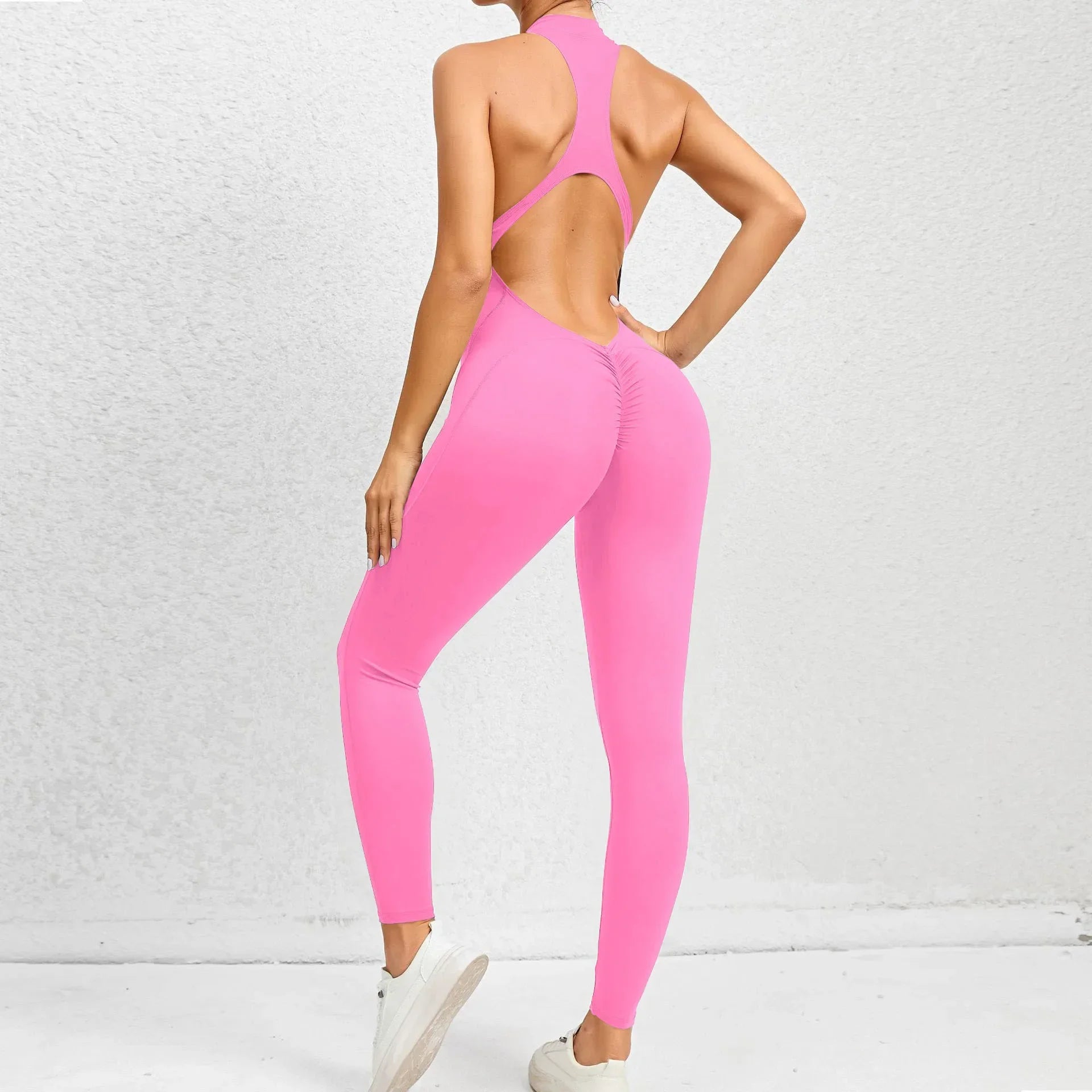 Sporty Jumpsuit Push Up Sports Overalls Zipper Sportswear Gym Yoga Clothing