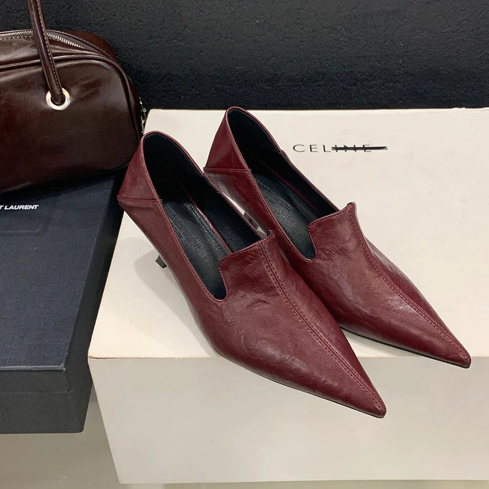 Spring Design Black Red Print Pumps Pointed Toe Pumps Thin Low Heel