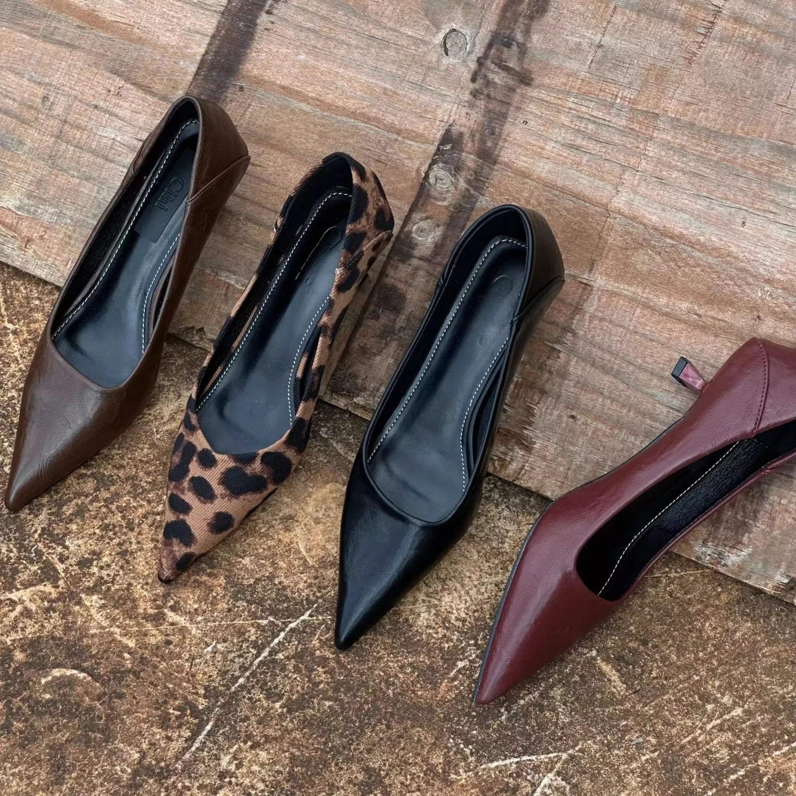 Spring Design Leopard Print Pumps Pointed Toe Thin Low Heel