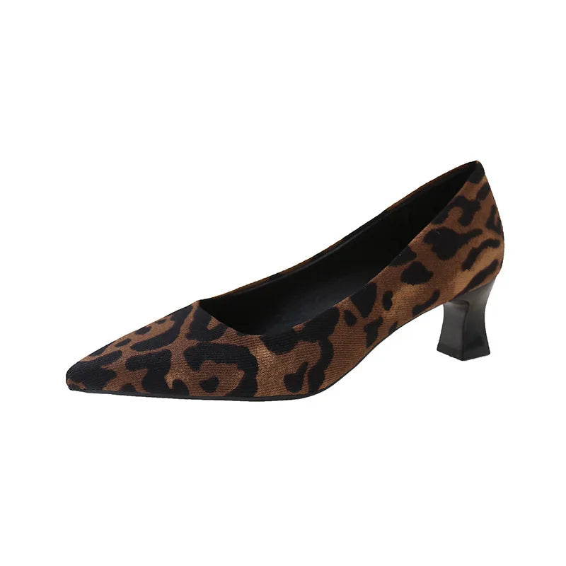 Spring Design Leopard Print Pumps Plus Size Pointed Toe Thin Low Heel
