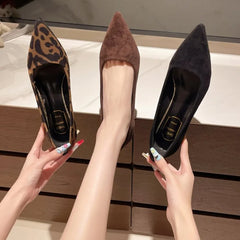 Spring Design Leopard Print Pumps Plus Size Pointed Toe Thin Low Heel