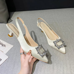 Square Buckle Back Hollow Stiletto Heel
