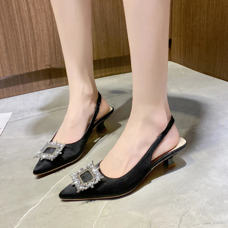 Square Buckle Back Hollow Stiletto Heel