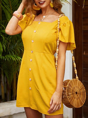 Casual Square Neck Cotton Blend Min Dress