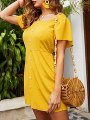 Casual Square Neck Cotton Blend Min Dress