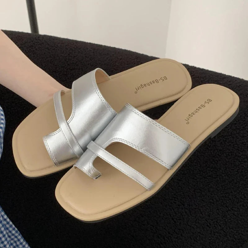 Square Toe Narrow Strap Flip Flops Outdoor Clip-toe Flat Sandals Comfortable Non-slip Vacation Beach Shoes