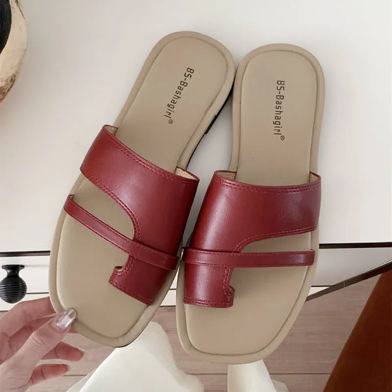 Square Toe Narrow Strap Flip Flops Outdoor Clip-toe Flat Sandals Comfortable Non-slip Vacation Beach Shoes
