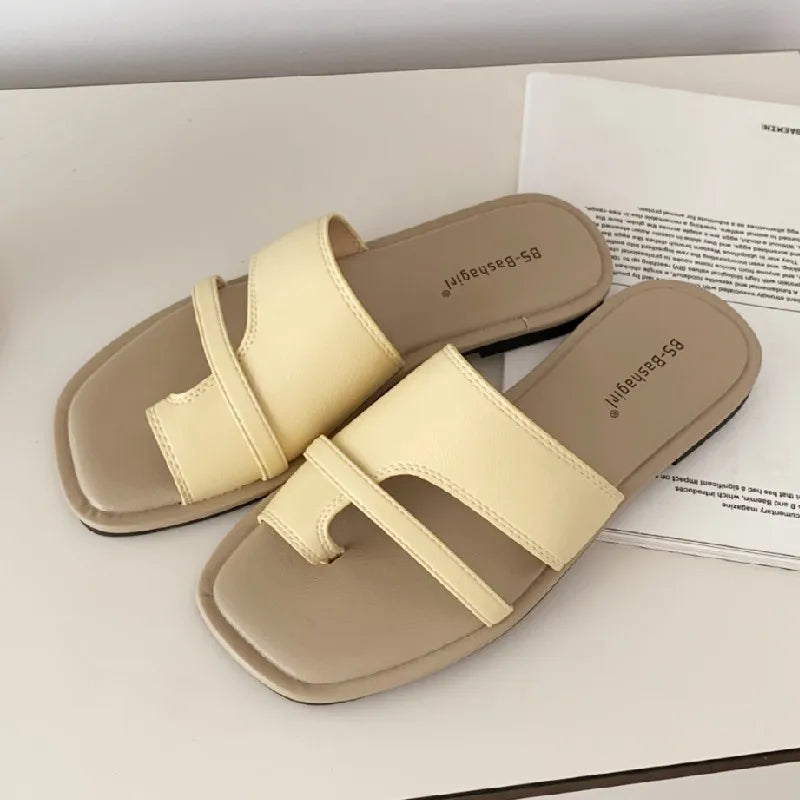 Square Toe Narrow Strap Flip Flops Outdoor Clip-toe Flat Sandals Comfortable Non-slip Vacation Beach Shoes