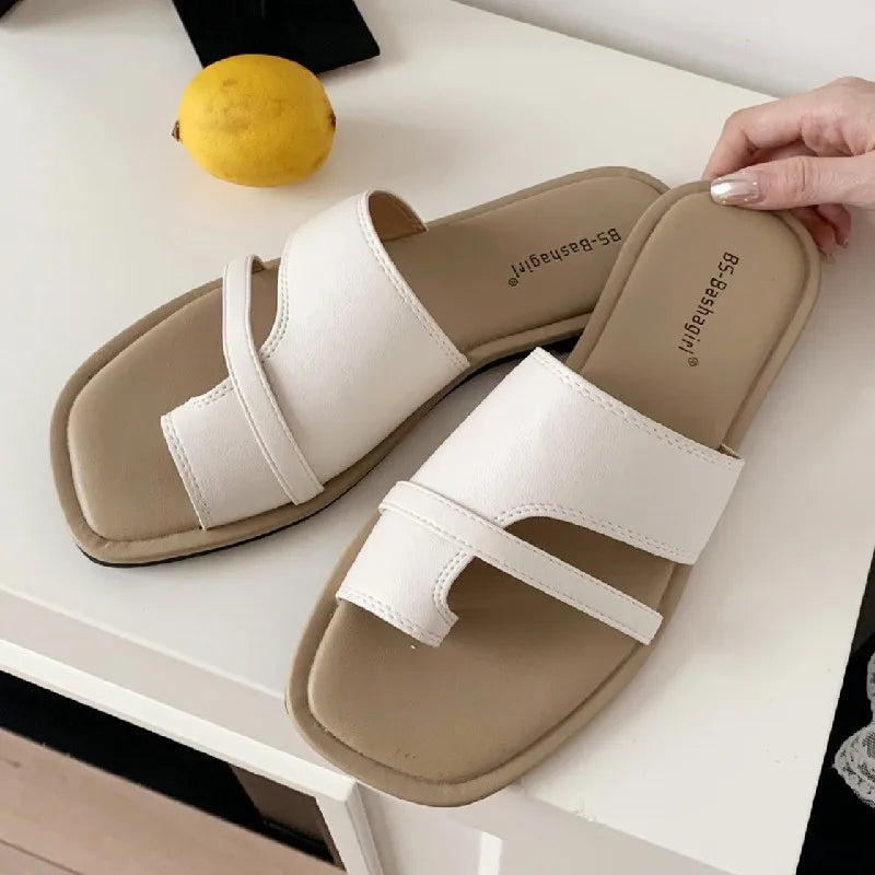 Square Toe Narrow Strap Flip Flops Outdoor Clip-toe Flat Sandals Comfortable Non-slip Vacation Beach Shoes