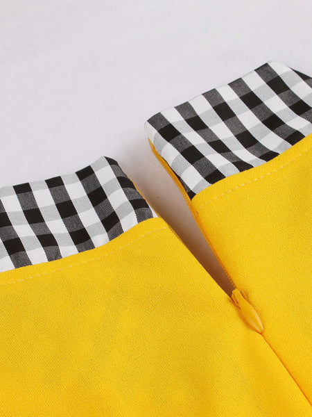 Stand Collar Bows Knotted Short Sleeves Patch Stripes Swing Dress