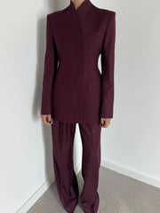 Stand Collar Long Sleeve Tops High Waist Spliced Button Long Pants Set