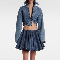 Stand Up Collar Long Sleeve Coat High Waist Mini Skirt Sets
