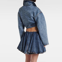 Stand Up Collar Long Sleeve Coat High Waist Mini Skirt Sets