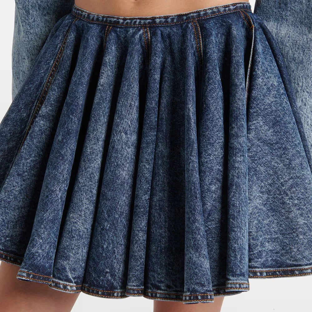 Stand Up Collar Long Sleeve Coat High Waist Mini Skirt Sets
