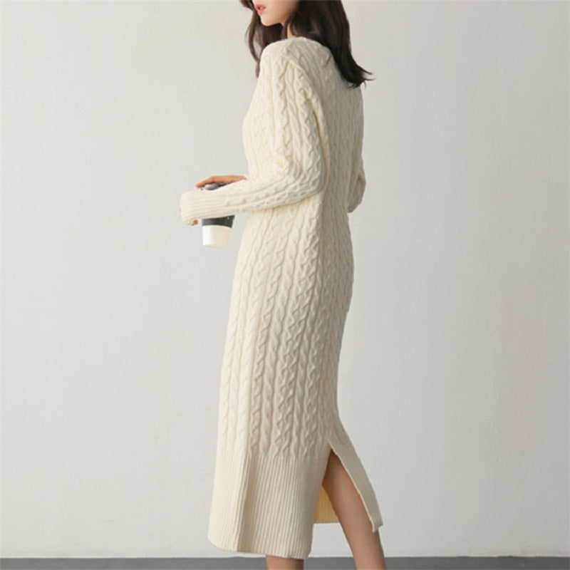 Straight Knitting Fashionable Prairie Chic Elegant Sweater Dress