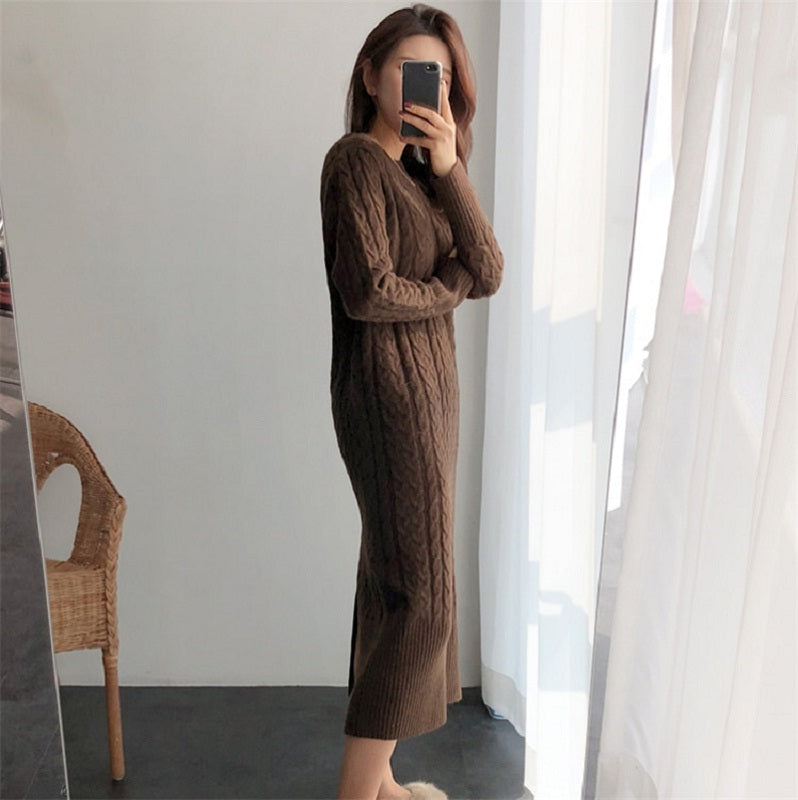 Straight Knitting Fashionable Prairie Chic Elegant Sweater Dress