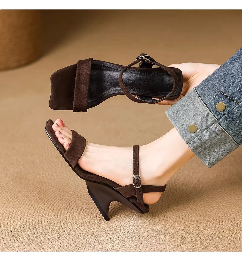 Straight Strap Sandals French Retro Temperament Wedge Heel