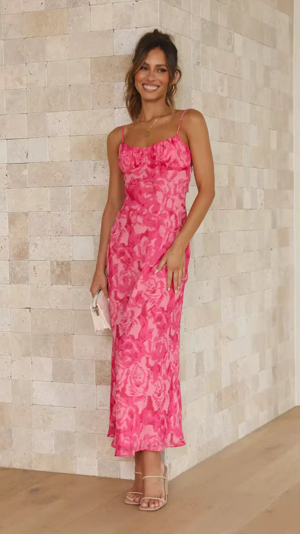 Strap Bareback Hollow Style Square Collar Zippers Printed Maxi Dress