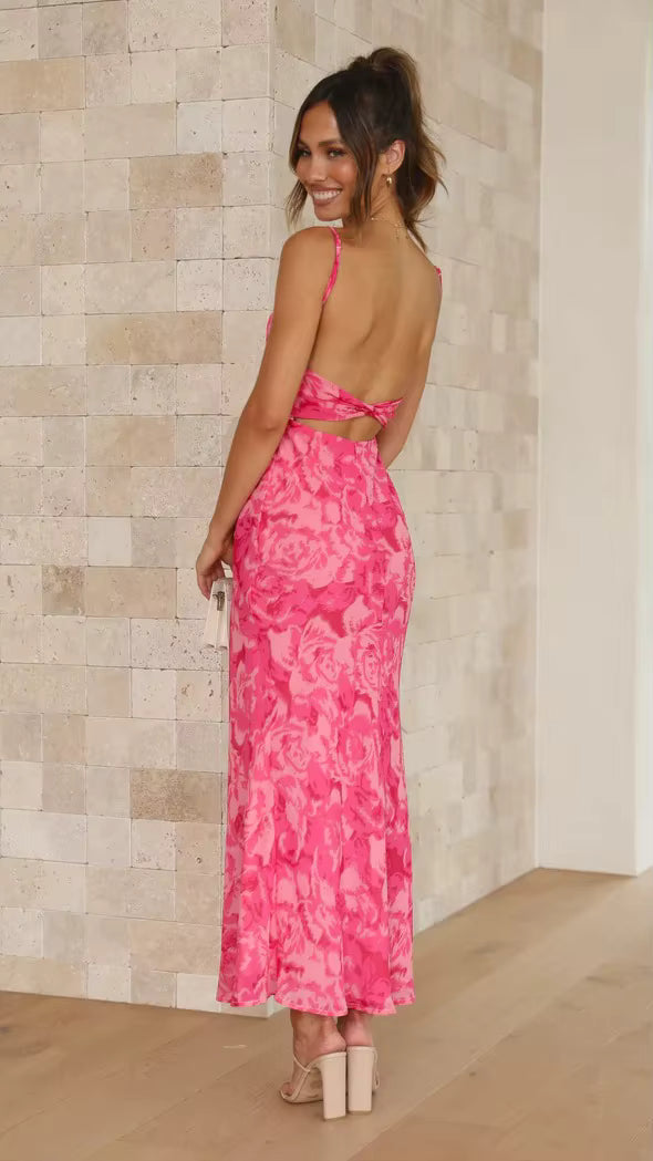 Strap Bareback Hollow Style Square Collar Zippers Printed Maxi Dress