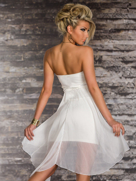 Casual Strapless Chiffon High Low Party Mini Dress