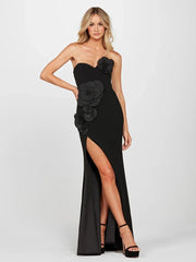 Strapless Flower Patchwork Sleeveless Backless Floral Split Bodycon Dresses