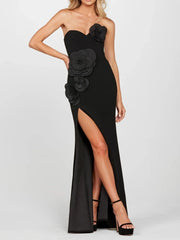 Strapless Flower Patchwork Sleeveless Backless Floral Split Bodycon Dresses