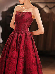 Elegant Strapless Jacquard Floor-Length Embroidered Pageant Prom Dress