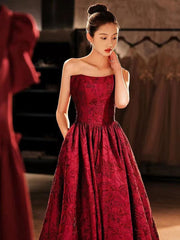 Elegant Strapless Jacquard Floor-Length Embroidered Pageant Prom Dress