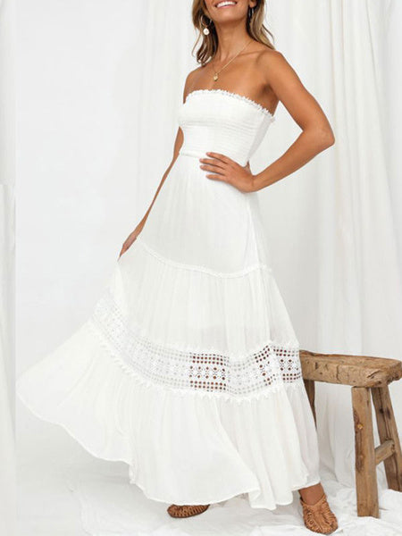 Strapless Lace Chiffon Maxi Dress