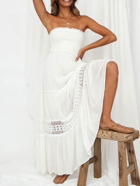 Strapless Lace Chiffon Maxi Dress