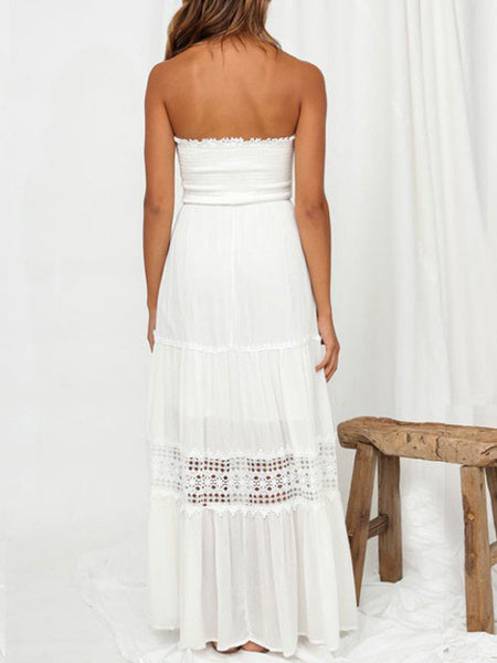Strapless Lace Chiffon Maxi Dress