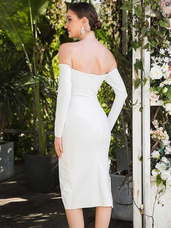 Strapless  Long Sleeves Zipper Semi Formal Party Dress