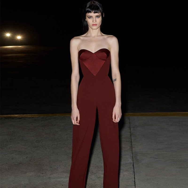 Strapless Patchwork Heart Backless Club Party Jumpsuit