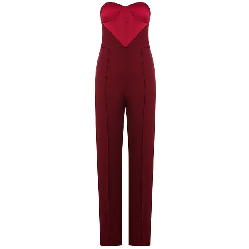 Strapless Patchwork Heart Backless Club Party Jumpsuit