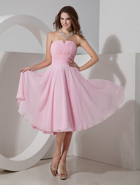 Strapless Pleated Chiffon Bridesmaid Dress