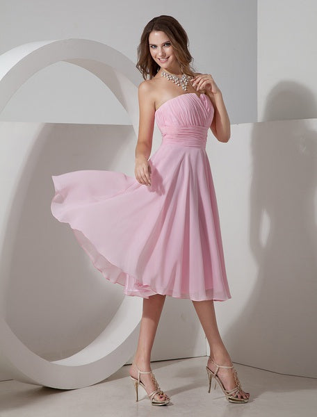Strapless Pleated Chiffon Bridesmaid Dress