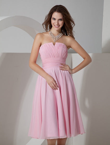Strapless Pleated Chiffon Bridesmaid Dress