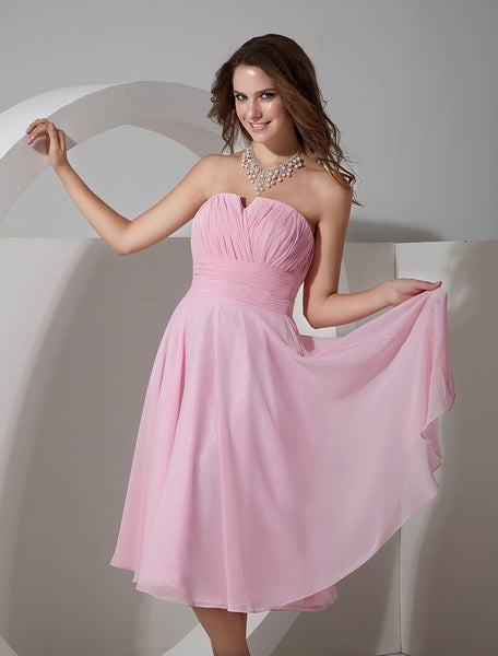 Strapless Pleated Chiffon Bridesmaid Dress