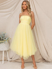 Strapless Pleated Sleeveless Layered Semi Formal Party Dresses