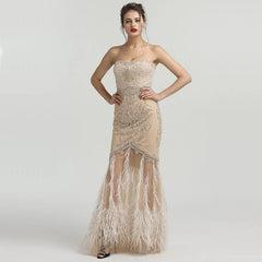 Strapless Mermaid Feathers Evening Dress